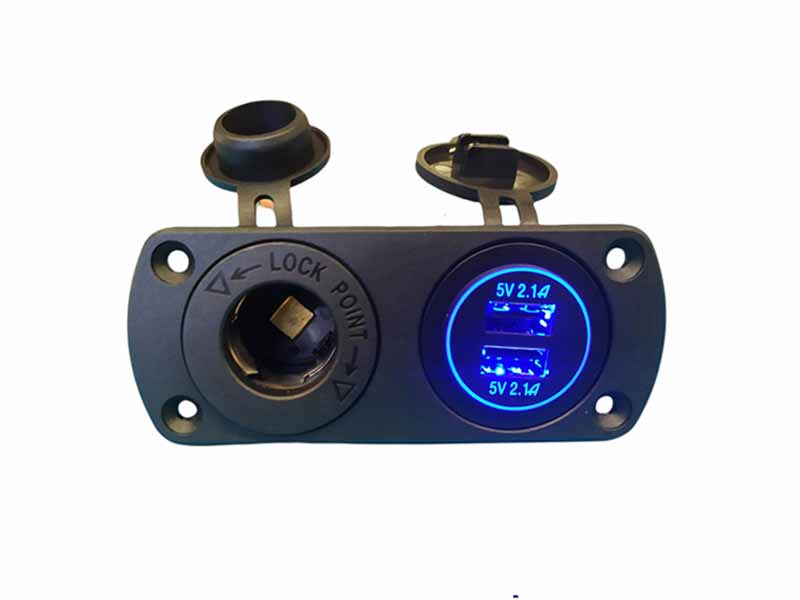Painel de carregamento duplo USB + 12v.