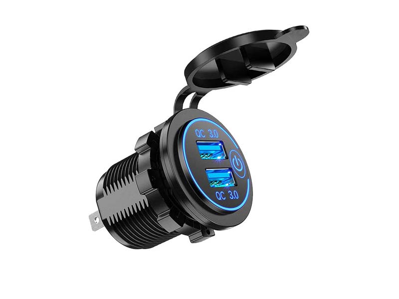 Carregador-USB-Dual-QC-3.0 com interrutor tátil
